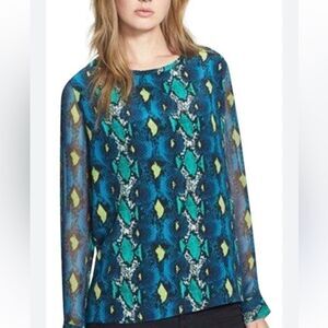 Equipment Femme Blue Multicolor 100% Silk Snake Print Blouse Top Women’s Sz M